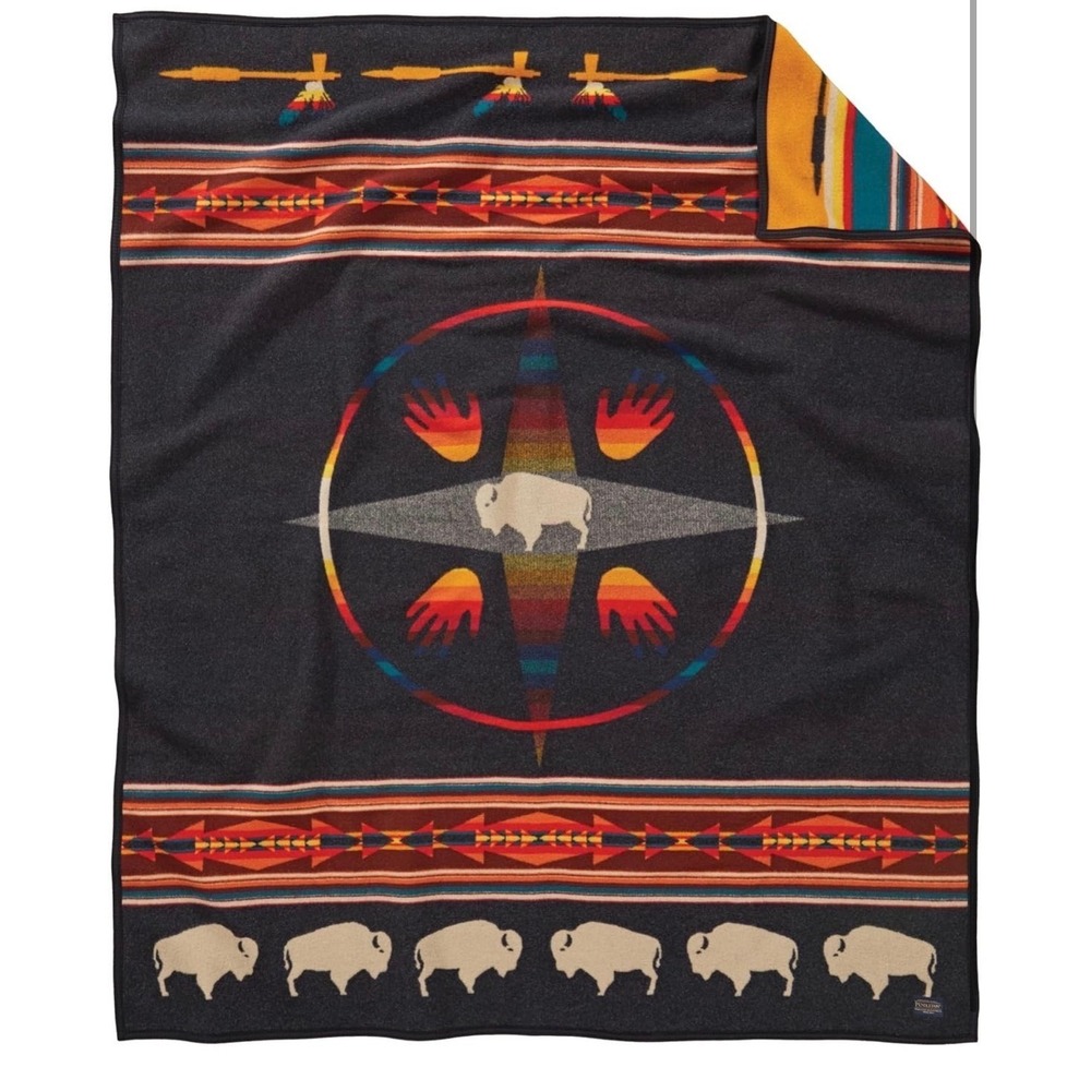 Pendleton Beaver State Wool Lap Blanket Buffalo‎ Big Medicine Oxford 32"x 44"